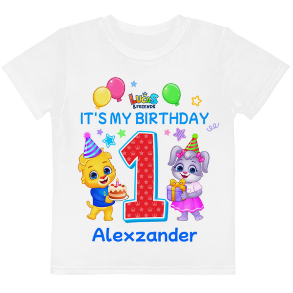 Lucas & Friends Kids crew neck Customized Birthday T-shirt | Kids' Personalized Happy Birthday T-Shirt with Age Numbers