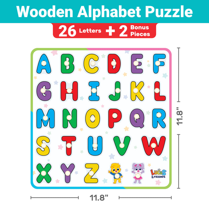 Lucas & Friends Alphabet Wooden Peg Puzzle | ABC Letter Learning Board ...