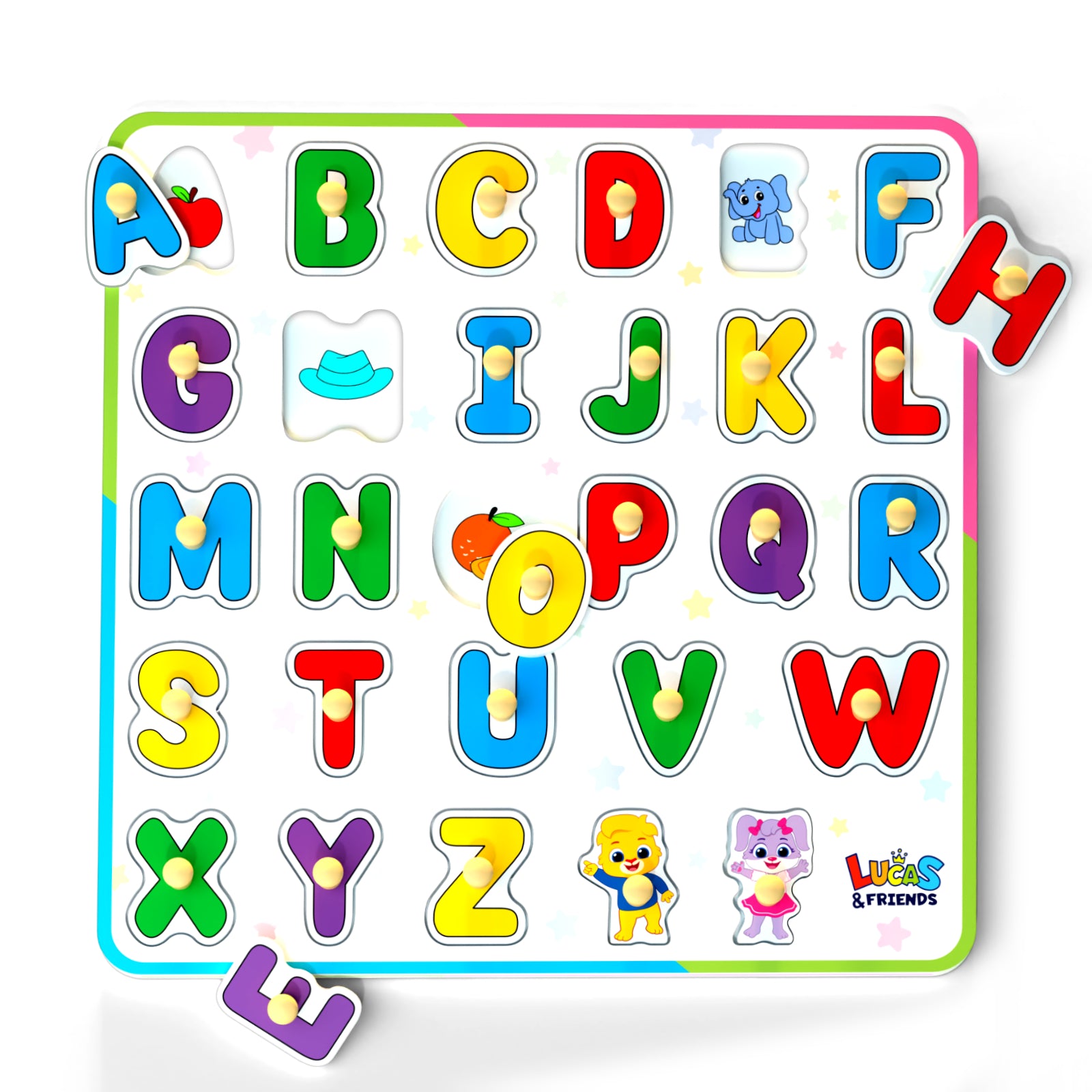 Lucas & Friends Alphabet Wooden Peg Puzzle | ABC Letter Learning Board ...