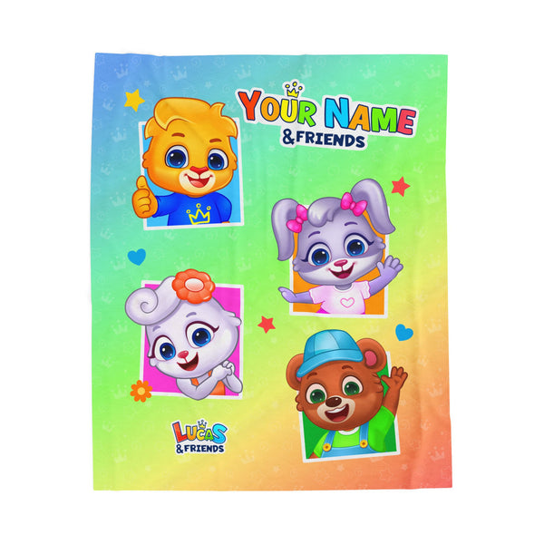 Lucas & Friends Personalized Kids’ Velveteen Plush Blanket - Custom Cartoon Throw, Cozy Nursery Décor & Baby Shower Gift
