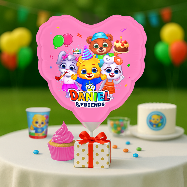 Lucas & Friends Personalized Birthday Balloon Set - Heart & Round Balloons | Kids Party Décor & Custom Celebration Supplies