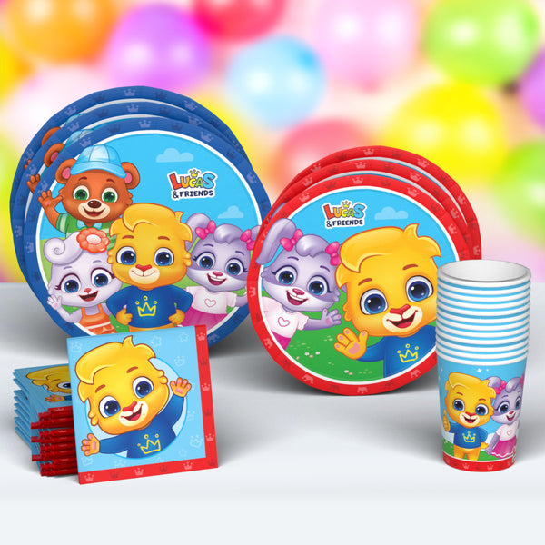 Lucas & Friends Kids' Birthday Party Supplies Combo | Pack of 50 | Disposable Party Dinnerware including Paper Plates, Paper Cups, Paper Napkins