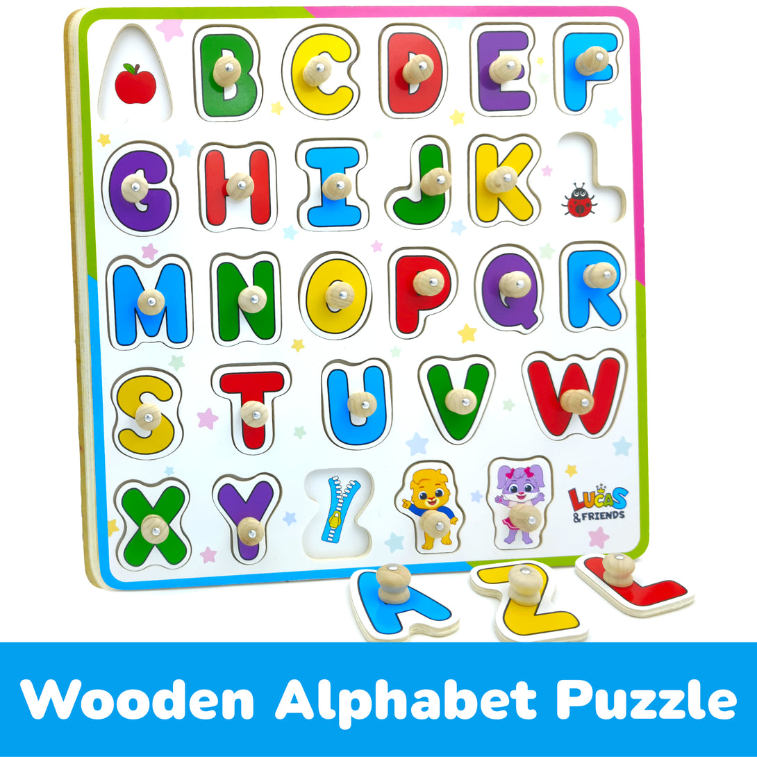 ABC learning wooden Montessori toy for kids, educational puzzle.