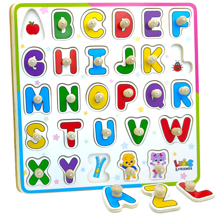 ABC wooden puzzle for toddlers by Lucas & Friends, educational toy for kids.