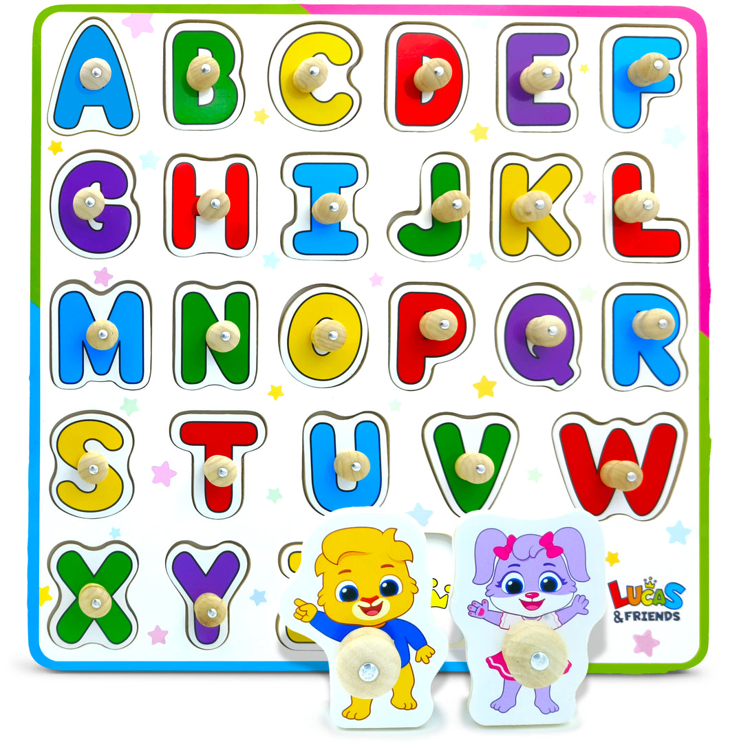 ABC wooden puzzle for toddlers by Lucas & Friends, educational toy for kids.