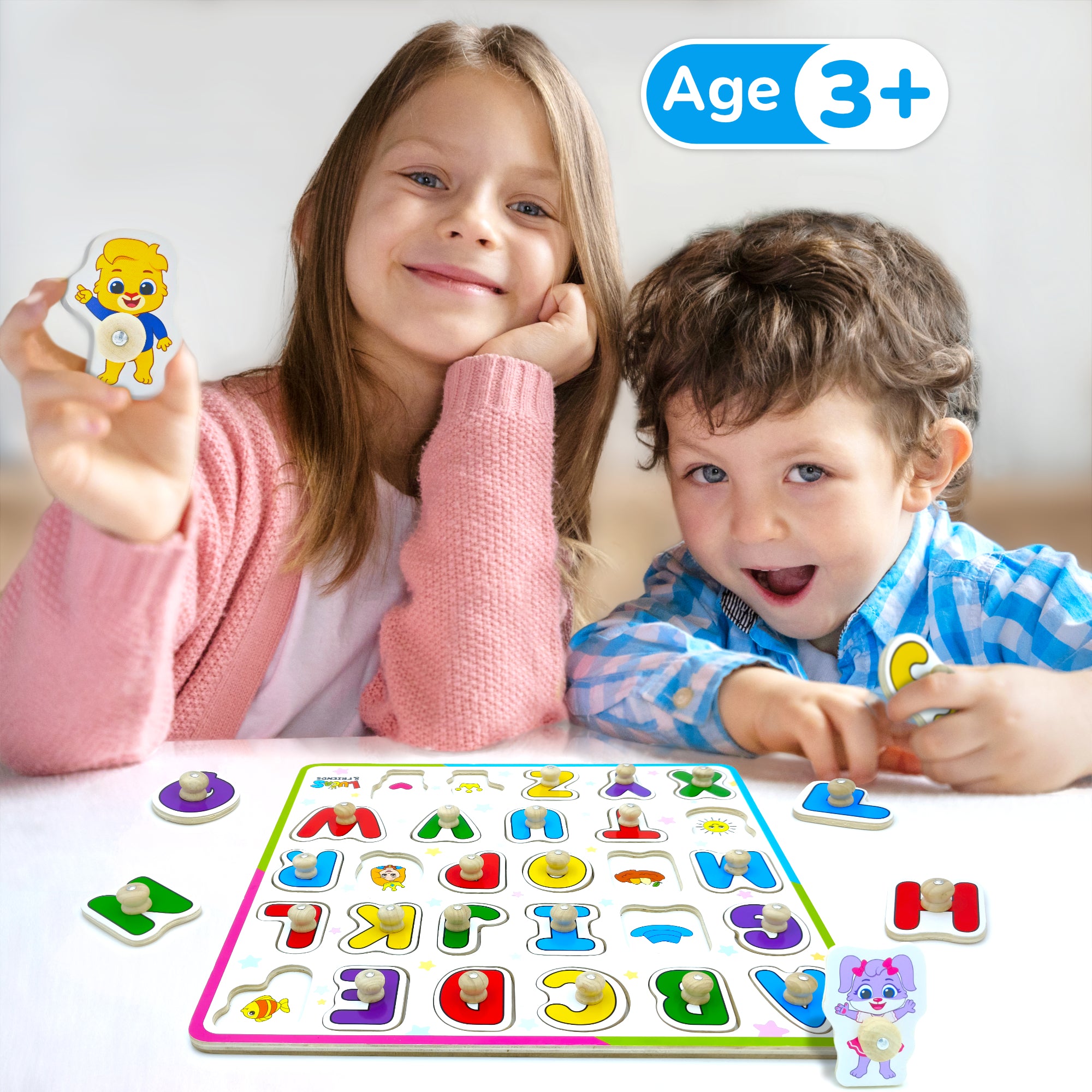 Lucas & Friends Alphabet Wooden Peg Puzzle | ABC Letter Learning Board ...