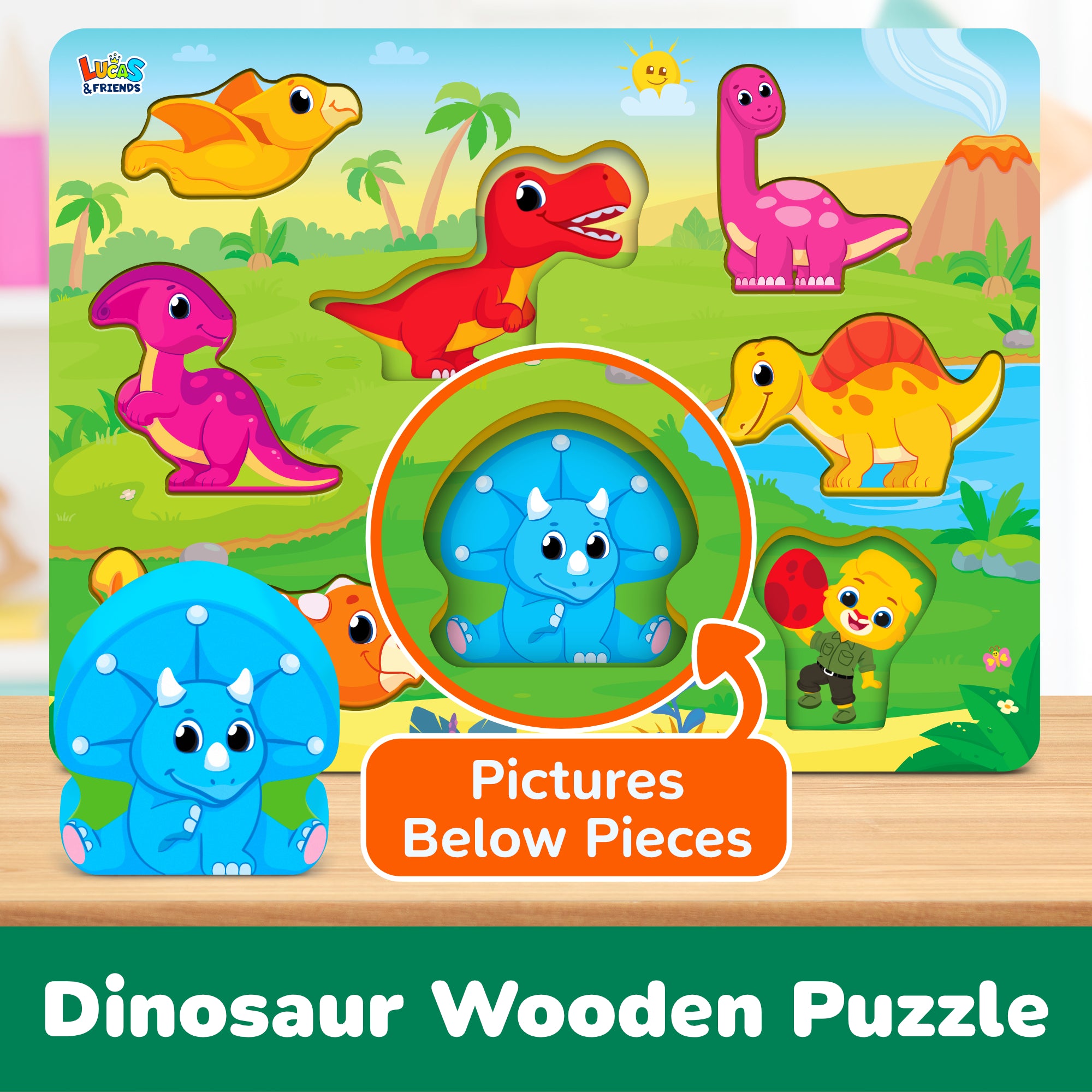 Dinosaur Wooden Chunky Puzzle | Preschool Learning Toys for Toddlers by ...