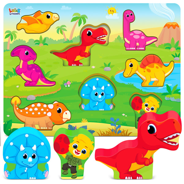 Dinosaur puzzle wooden Montessori toy, educational fun for kids.