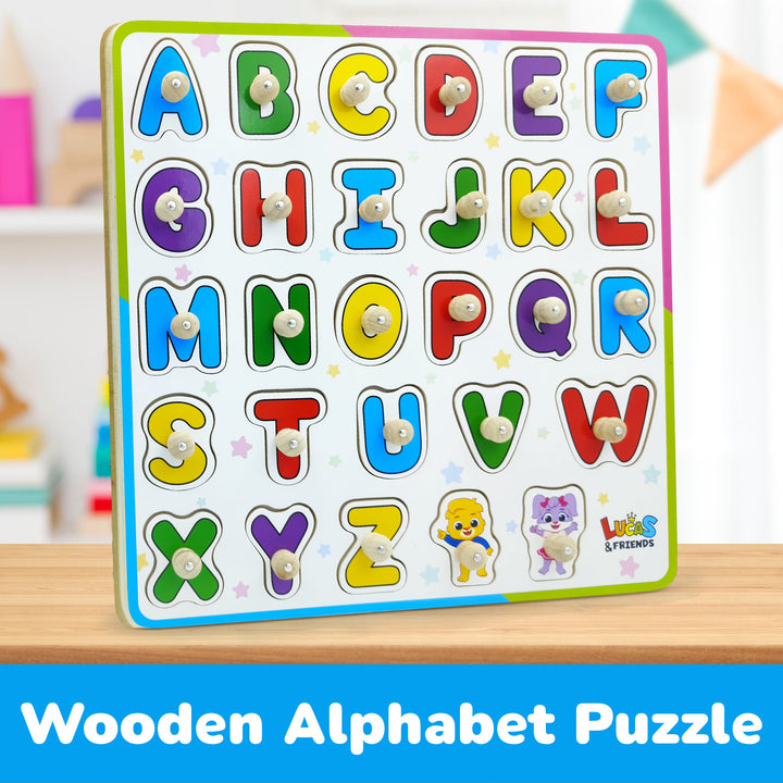 Kids alphabet wooden puzzle for toddlers, educational learning toy.