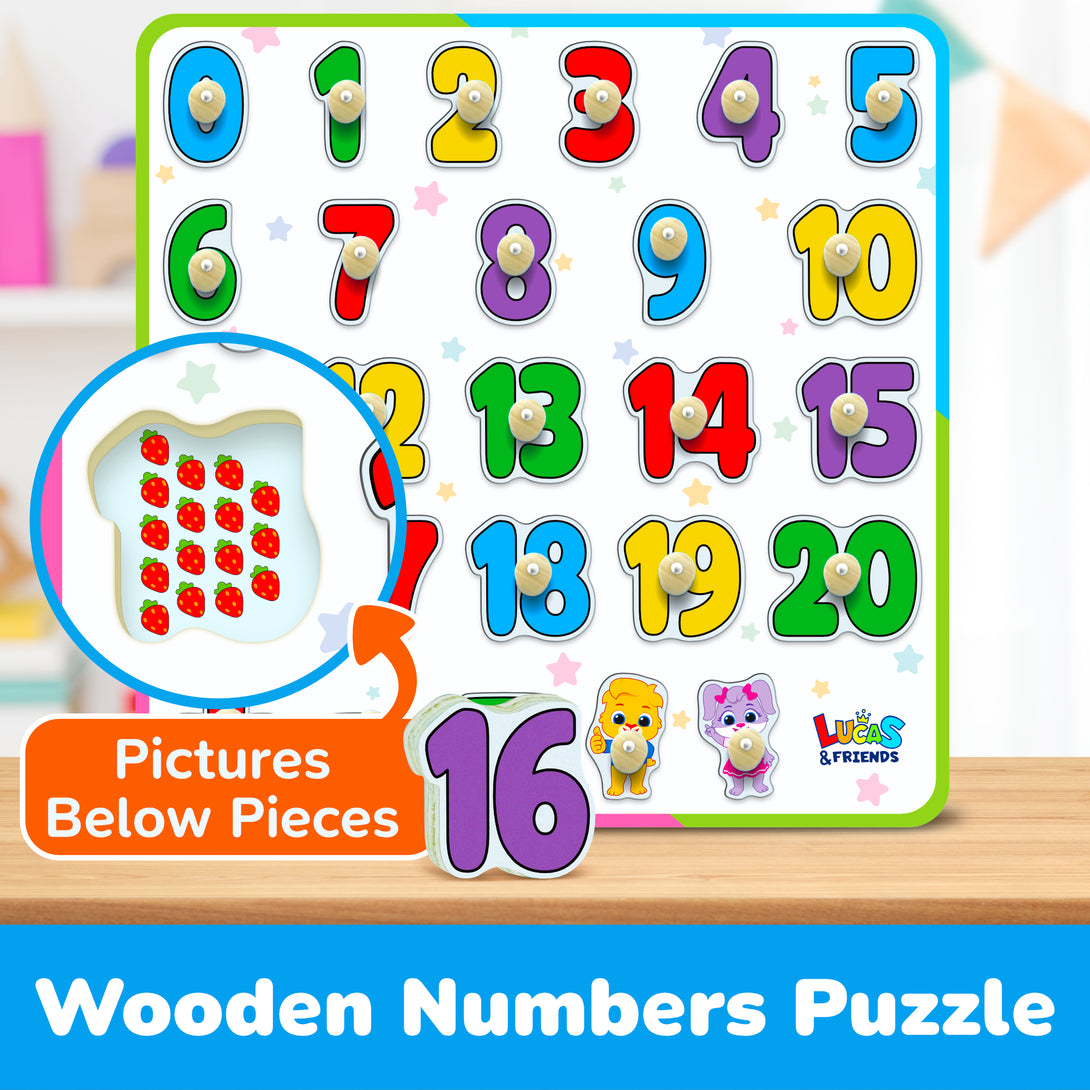 Numbers wooden peg puzzle for toddlers, educational learning toy.