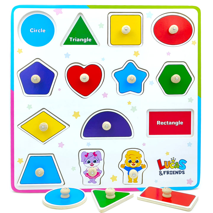 Wooden shapes toy for preschoolers to learn by Lucas & Friends.