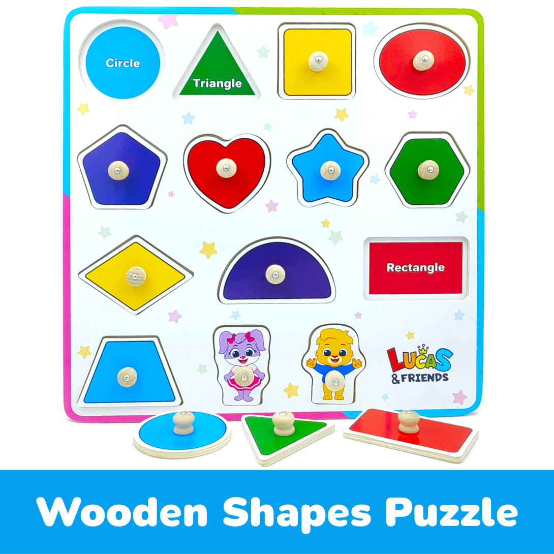 Wooden shapes toy for preschoolers to learn by Lucas & Friends.