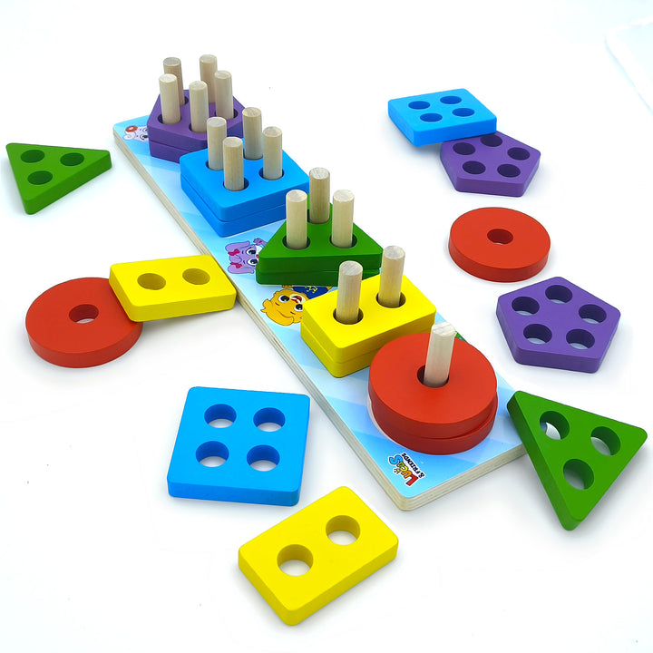 Sorting and stacking toys, wooden puzzles for toddlers, educational learning toys.