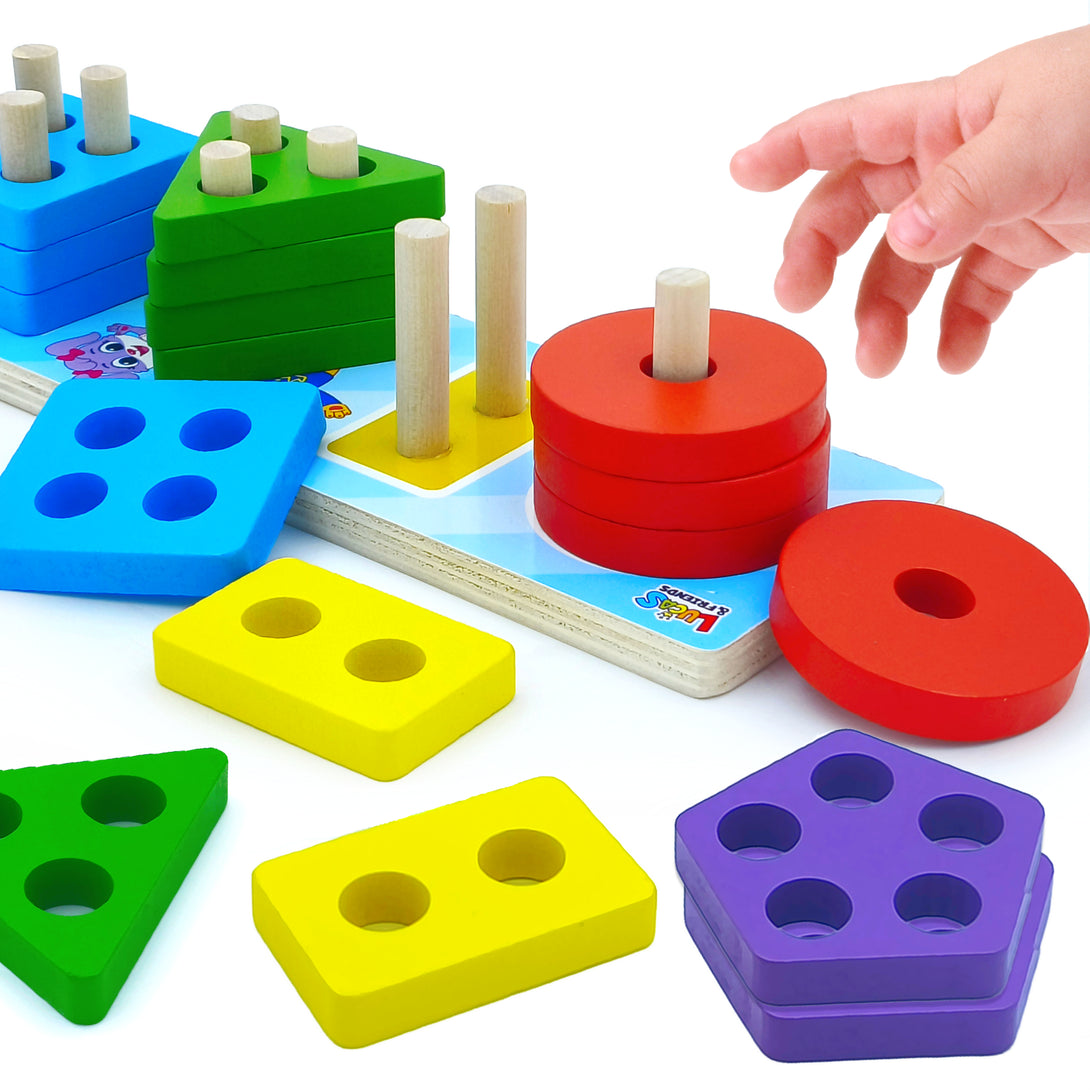 Sorting and stacking toys, wooden puzzles for toddlers, educational learning toys.