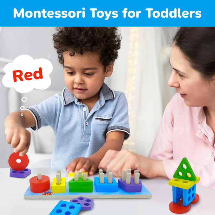 Stack and sort board, preschool learning and education toys for toddlers and kids.