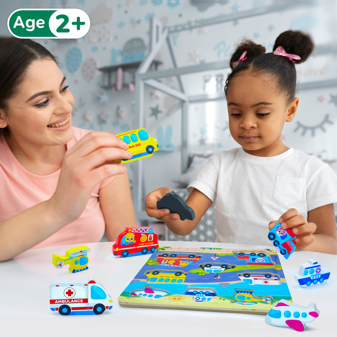 Vehicle toys for kids, wooden learning toys for 1-year-olds.