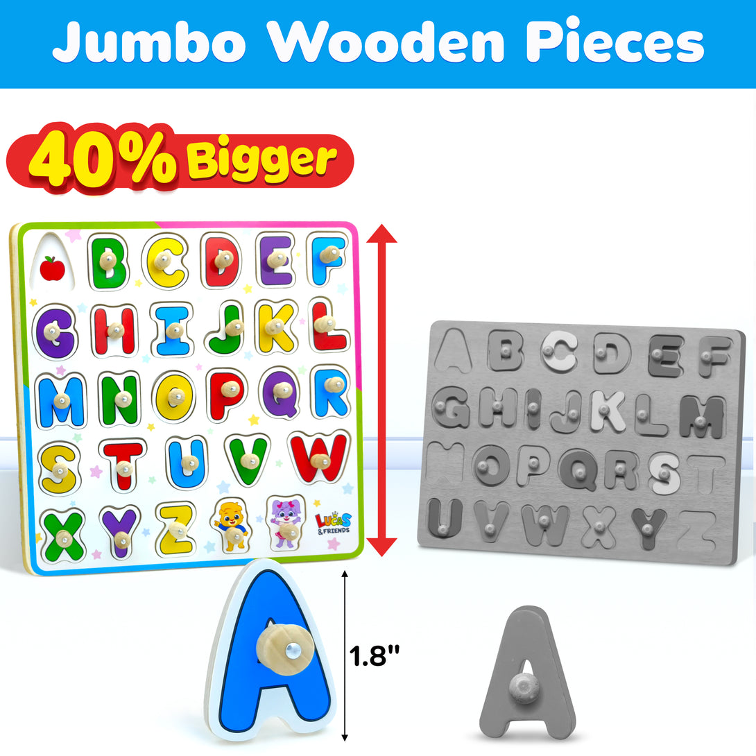 Wooden ABC puzzle for kids by Lucas & Friends, educational learning toy.