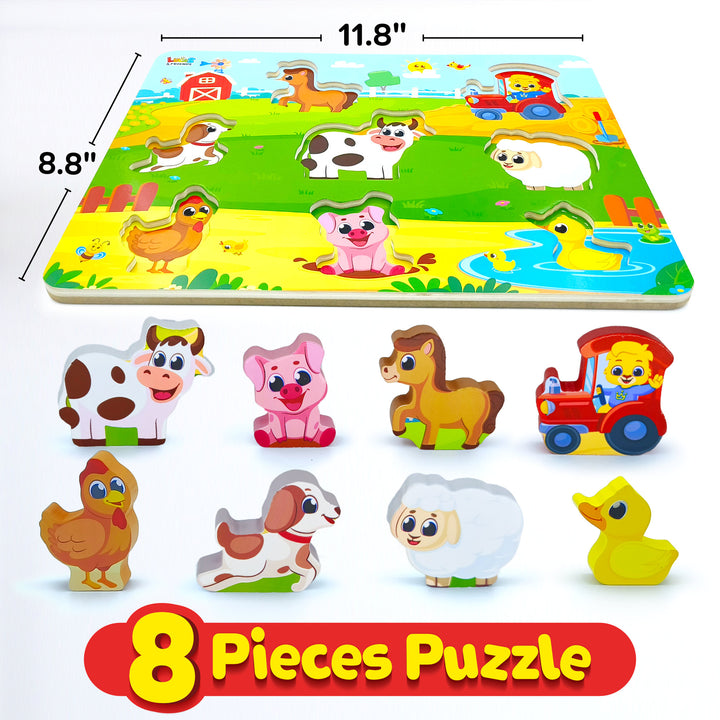 Wooden farm animals toys for toddlers, educational wooden Montessori toys for early learning.