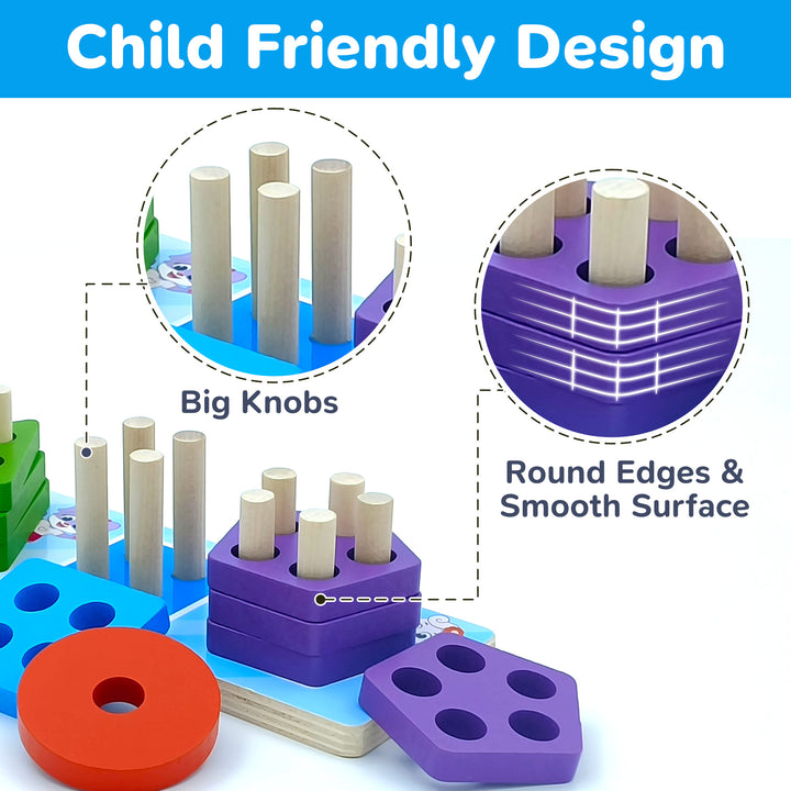 Wooden stacking toys for toddlers, learning puzzle by Lucas & Friends.