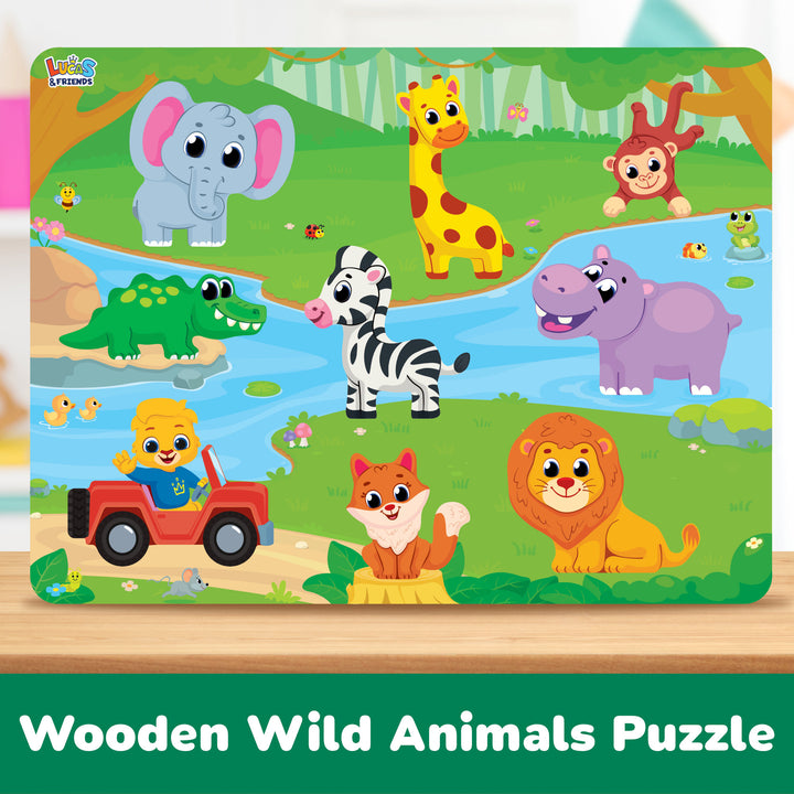 Wild animals chunky puzzles for kids by Lucas & Friends, preschool learning and educational toys for toddlers.