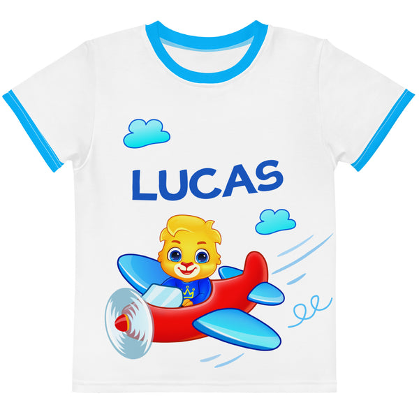 Lucas with Airplane Printed  Kids crew neck t-shirt by Lucas & Friends