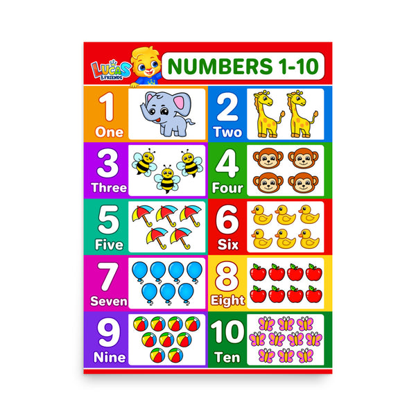 Numbers 1 to 10 Education Picture Poster For Kids | Printable Numbers Poster Chart | Learn with Lucas & Friends